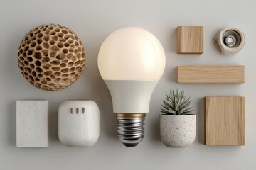 Minimalistic Display of Modern Light Bulb and Natural Elements