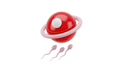 3D Render of Sperm Approaching a Red Planetoid with Ring