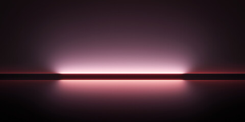 Minimalist abstract scene with soft pink light beam on dark background, reflected below. Symmetrical, calming composition ideal for tech branding, product display, or modern presentation design.