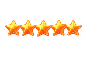 Five golden stars showing excellent rating, customer satisfaction, quality feedback, service review