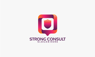 Strong Consult Logo with Shield and Chat Bubble Icon.