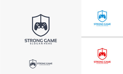 Strong Game Logo Shield with Game Controller Icon.
