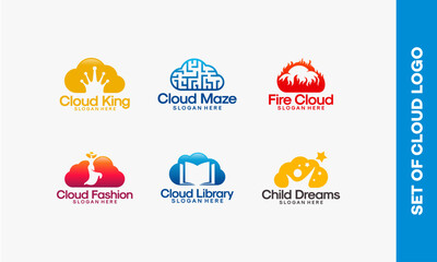 Set of Six Cloud Logos for Various Businesses and Concepts.