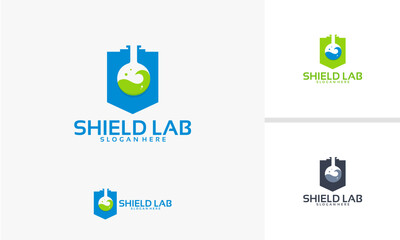 Shield Lab Logo Design with Flask and Shield Symbol.