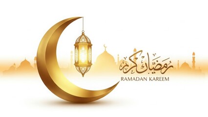 Celebrating ramadan kareem with golden crescent and lantern