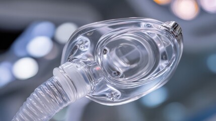 A close up view of an anesthesia mask and its tubing