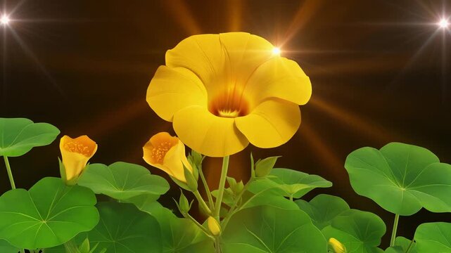 Vibrant Yellow Nasturtium Flowers with Green Leaves.