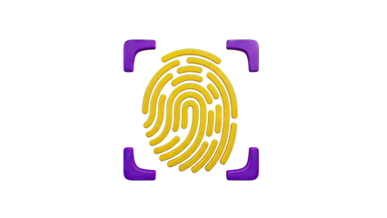 3D Fingerprint Scan Icon with Purple Corner Brackets