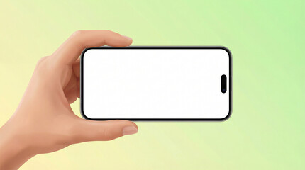 Hand holding phone mockup, Blank smartphone screen mockup, Mobile display for app design, 3D hand holding phone banner