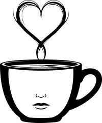 Coffee Cup with Heart Steam Love Concept Vector Illustration for Valentine Designs