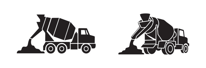Construction cement mixer truck pouring concrete silhouette illustration with vehicle
