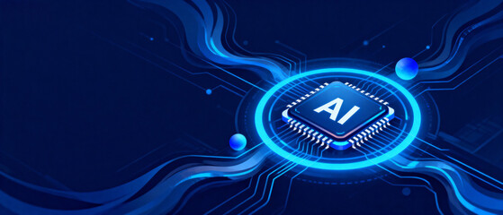 AI chip with glowing circuit patterns