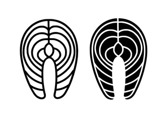 Salmon meat illustration icon in outline and silhouette styles