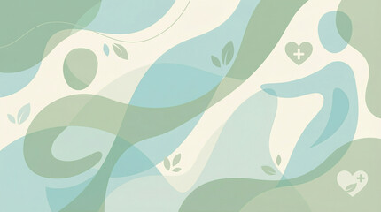 Naklejka premium Abstract background with organic shapes, gentle curves, and subtle leaf motifs in soothing pastel colors, evoking health and wellness themes