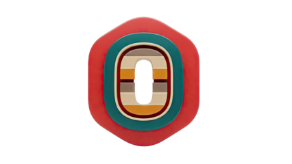 Stylized Number 0 with Bold Geometric Layers and Retro Colors