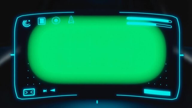Futuristic Sci-Fi HUD Display with Green Screen for Futuristic Interface and Data Visualization in a Spaceship Cockpit