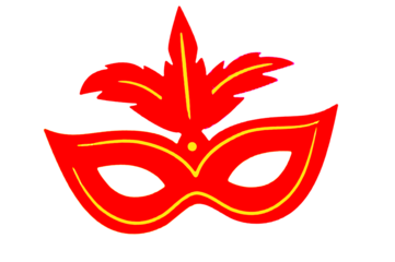 Vector image of a mask and streamers for a carnival costume, representing a joyful Brazilian celebration, on a transparent white background with space for text.