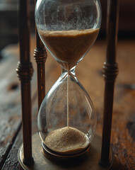 hourglass on old wooden table