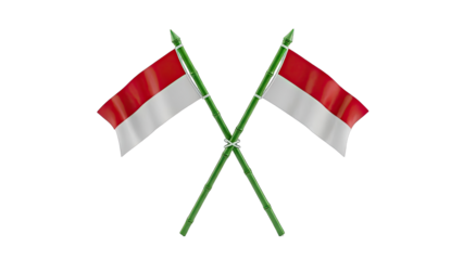 Two Indonesian Flags Crossed on Bamboo Poles