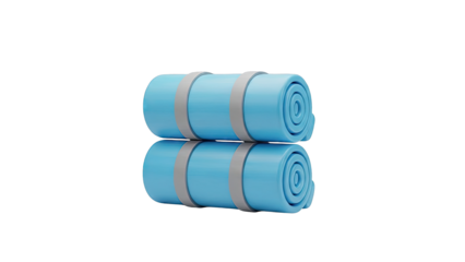 Two Rolled Blue Sleeping Mats with Gray Straps
