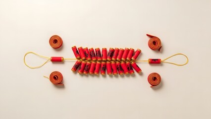 Chinese New Year Red Firecracker String Arrangement With Minimal Studio Background Design