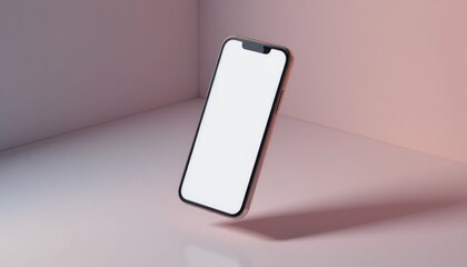 Floating smartphone mockup with blank screen in minimalist product showcase