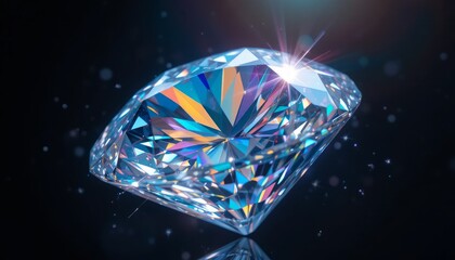 Magnificent Brilliant Cut Diamond Sparkles with Vibrant Colors on Dark Background
