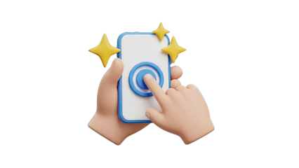 3D Cartoon Hand Tapping Smartphone Screen with Stars