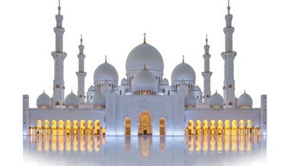 White mosque with domes and minarets