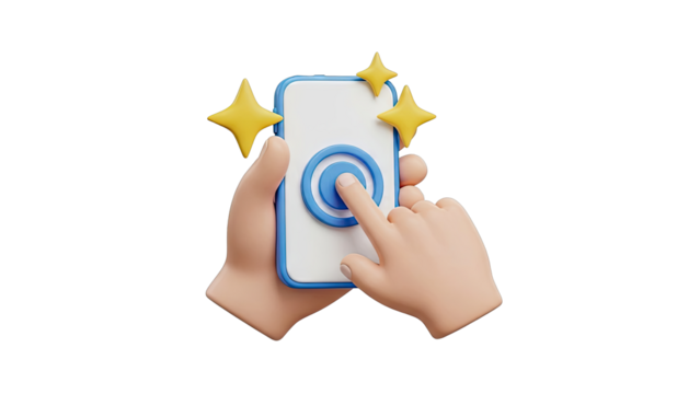 3D Cartoon Hand Tapping Smartphone Screen with Stars - Powered by Adobe