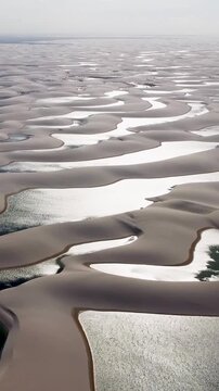 Lencois Maranhenses In Santo Amaro Maranhao Brazil. Beautiful Lagoons That Form In The Sand Dunes After The Rainy Season. Sunset Landscape Peaceful Beauty. Holiday Seaside Water Edge.