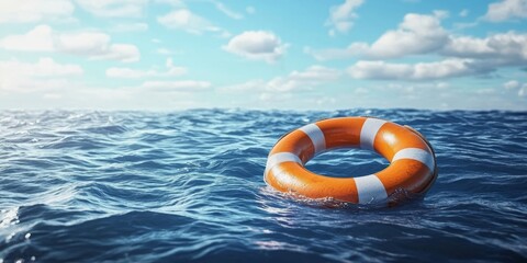 A life ring adrift on the ocean's surface.