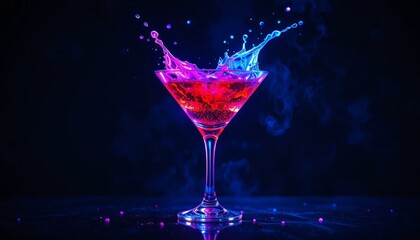 Vibrant Cocktail Splash in a Martini Glass with Dynamic Neon Colors