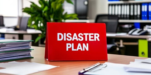 The folder symbolizes the importance of disaster recovery planning in a workplace.