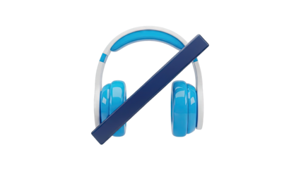 Blue and white headphones with a prohibition sign