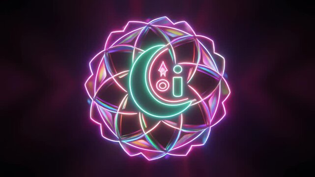 Neon glowing symbol with intricate design and vibrant colors.