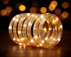 Decorative LED fairy lights on transparent wire creating warm glow