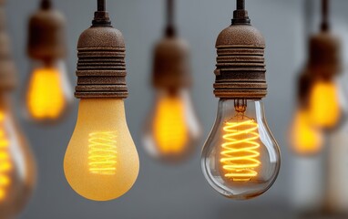 Vintage Edison Light Bulbs Hanging in Warm Ambient Glow