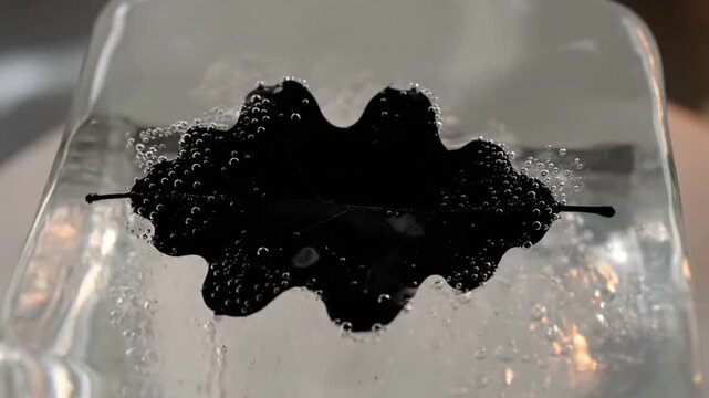 Black activated carbon powder in a glass container with water.