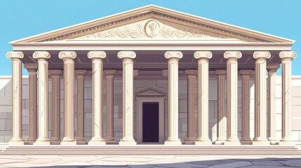 Classical architecture with columns and pediment, representing historical and civic buildings