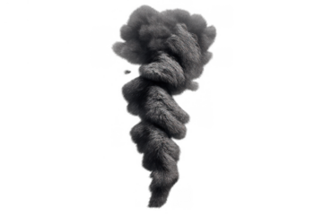 Black smoke column rising and swirling, creating a thick vortex effect, pollution, explosion, or disaster concept on transparent background