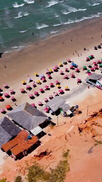 Broken Canoe Beach In Canoa Quebrada Ceara Brazil. Turquoise Ocean Waves Gently Crashing On Tropical Beach. Island Life Landscape Idyllic Beautiful. Idyllic. Canoa Quebrada Ceara.