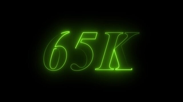 Neon line 65k Ultra HD icon isolated on black background, 65K followers. animation in Easy to put into any video. 4k animation...