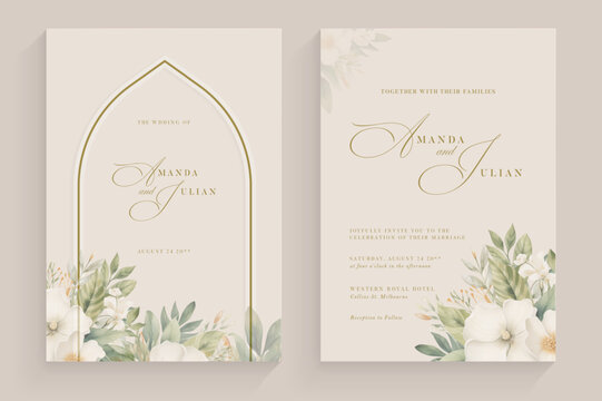 Elegant Floral Wedding Invitation Template with Arch Frame and Botanical Design