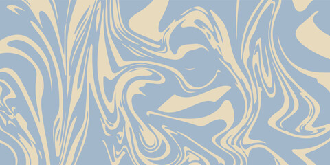 Colorful waves abstract horizontal background. Groovy psychedelic lines. Trendy vector illustration in style retro 60s, 70s. Blue wavy pastel stripes