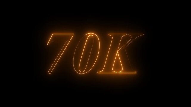 Neon line 70k Ultra HD icon isolated on black background, 70K followers. animation in Easy to put into any video. 4k animation...