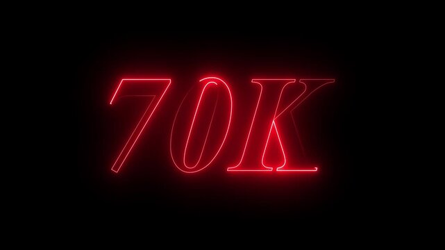Neon line 70k Ultra HD icon isolated on black background, 70K followers. animation in Easy to put into any video. 4k animation...