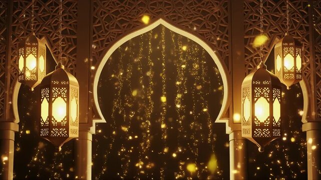 Islamic Archway with Hanging Lanterns and Golden Bokeh Page Pageanter.