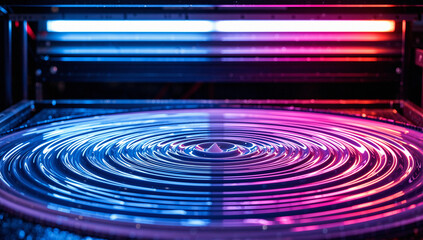 Vibrant Circular Light Patterns in Dark Room