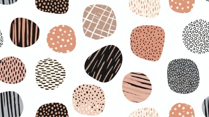 Abstract Geometric Seamless Pattern Hand Drawn Irregular Shapes Organic Forms Textured Brush Strokes Maximalist Modern Design Black White Vector Background Tile